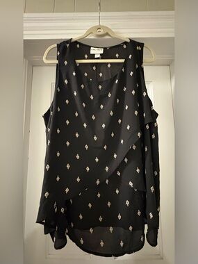 Ava & Viv Women’s Black and Tan Printed Sleeveless Top Size 2X